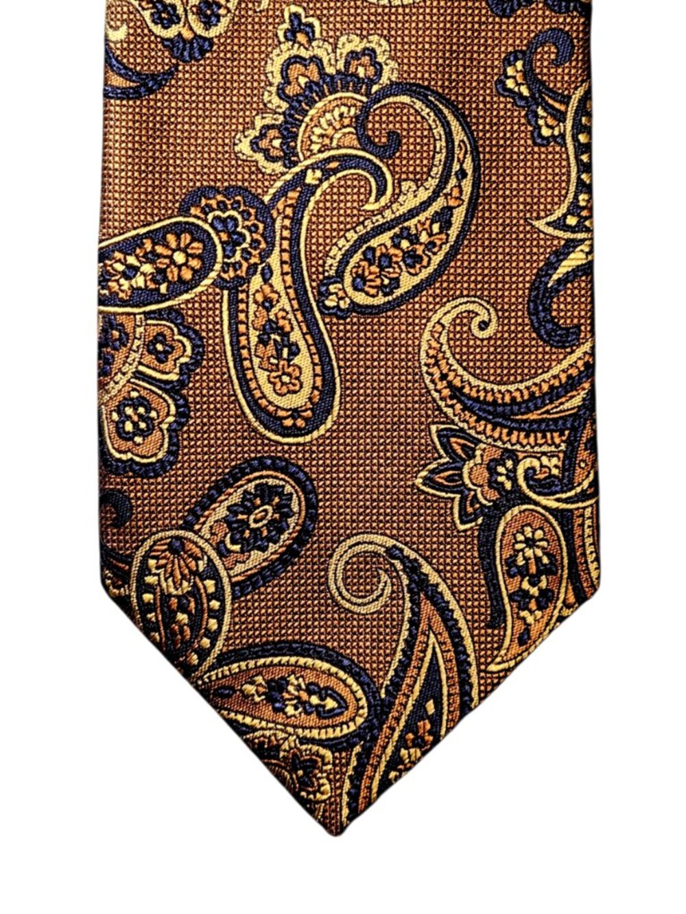 David Donahue Necktie Tie Brown Blue Gold Paisley Silk Woven Italy Handmade USA